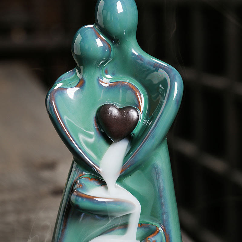 Minimalist Ceramic Couple Embrace Backflow Incense Burner Smoke Fountain