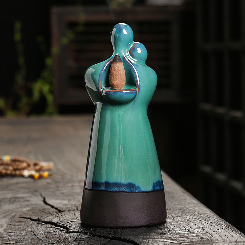 Minimalist Ceramic Couple Embrace Backflow Incense Burner Smoke Fountain