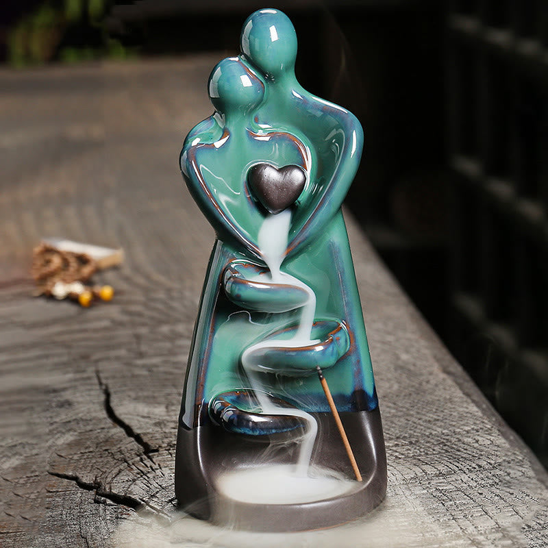 Minimalist Ceramic Couple Embrace Backflow Incense Burner Smoke Fountain