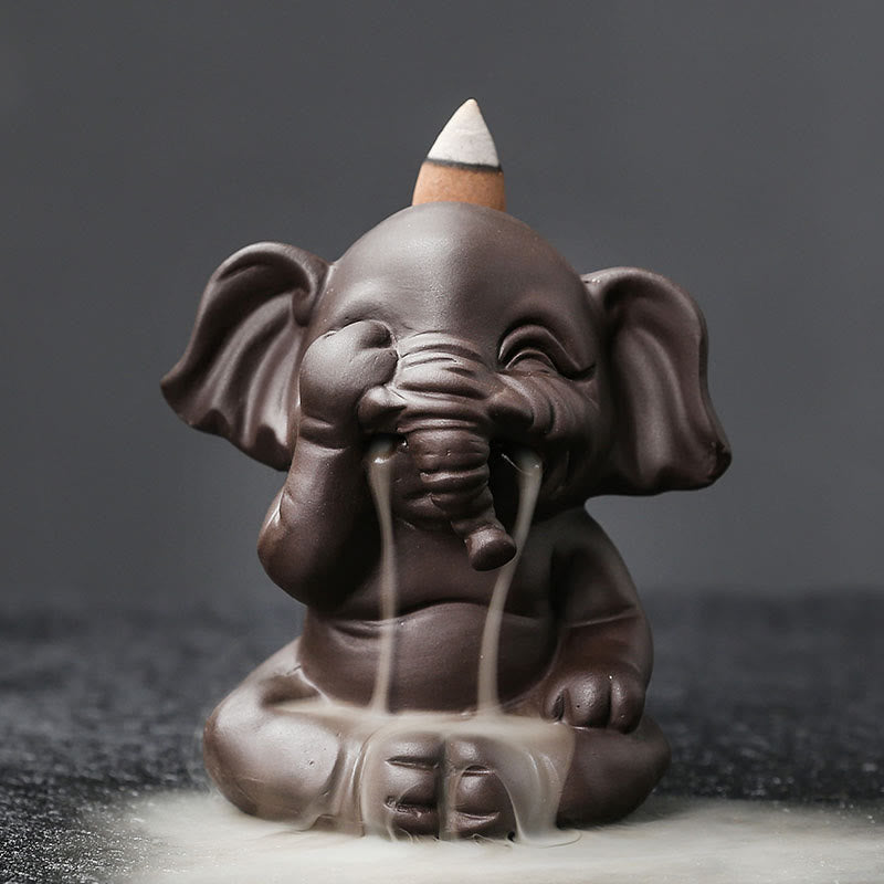 Purple Clay Elephant Backflow Incense Burner Smoke Fountain Decoration