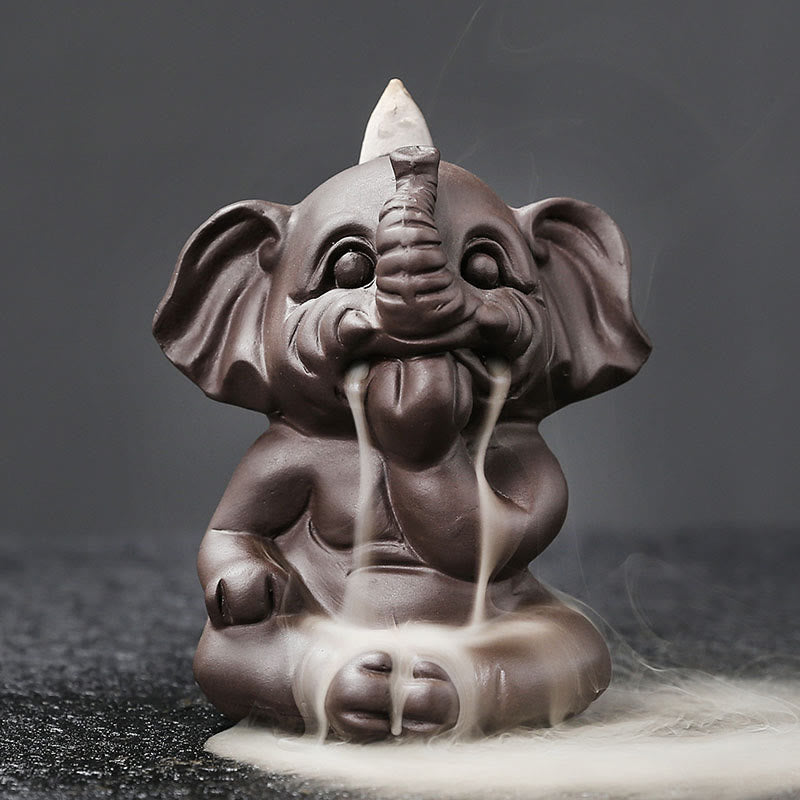Purple Clay Elephant Backflow Incense Burner Smoke Fountain Decoration