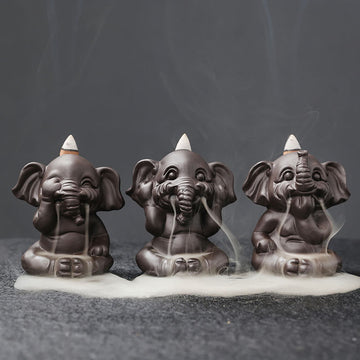 Purple Clay Elephant Backflow Incense Burner Smoke Fountain Decoration