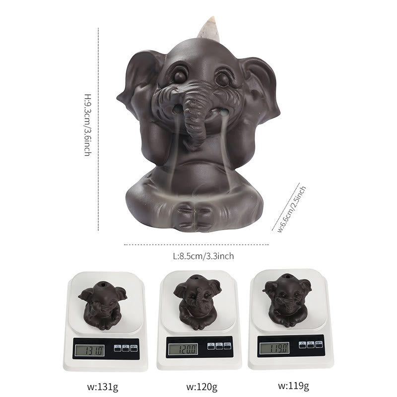 Purple Clay Elephant Backflow Incense Burner Smoke Fountain Decoration