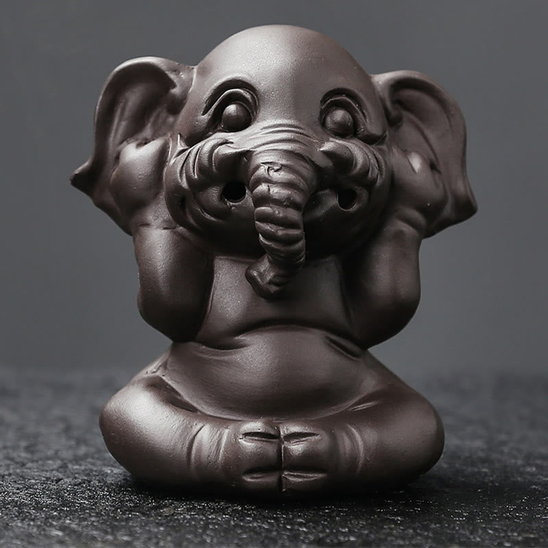 Purple Clay Elephant Backflow Incense Burner Smoke Fountain Decoration