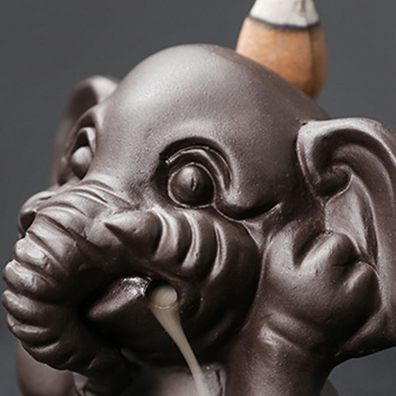 Purple Clay Elephant Backflow Incense Burner Smoke Fountain Decoration