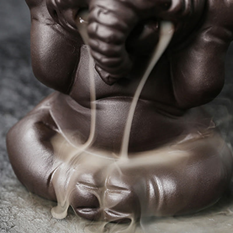 Purple Clay Elephant Backflow Incense Burner Smoke Fountain Decoration