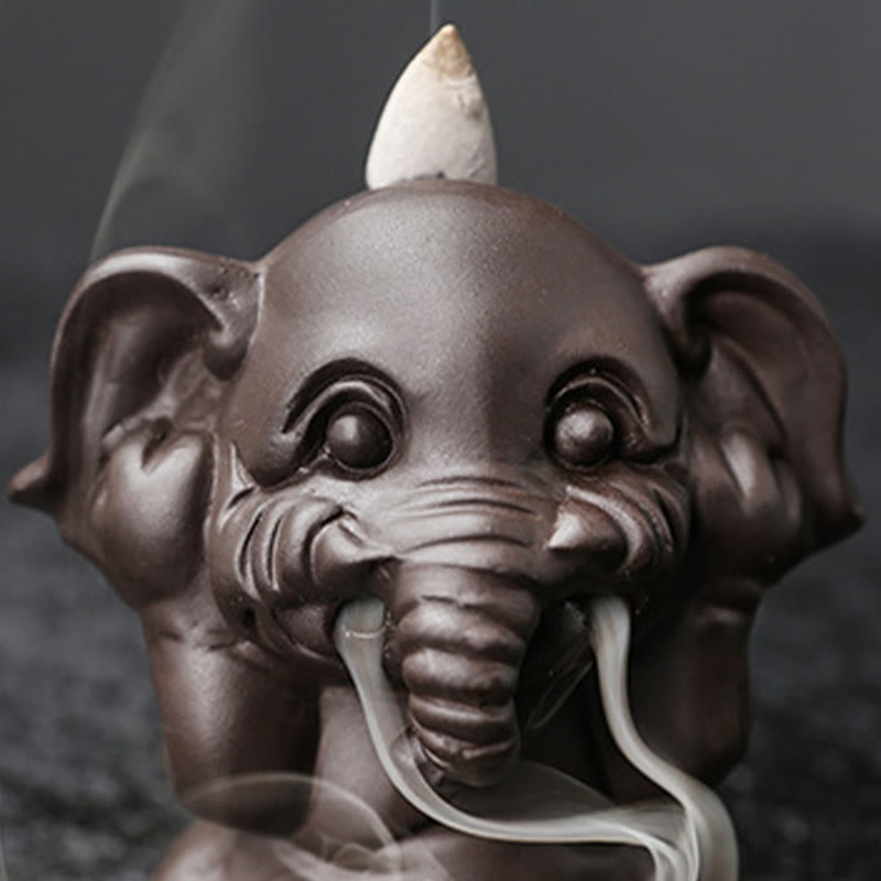 Purple Clay Elephant Backflow Incense Burner Smoke Fountain Decoration