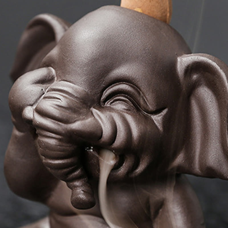 Purple Clay Elephant Backflow Incense Burner Smoke Fountain Decoration