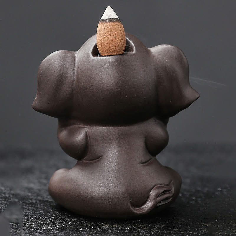 Purple Clay Elephant Backflow Incense Burner Smoke Fountain Decoration