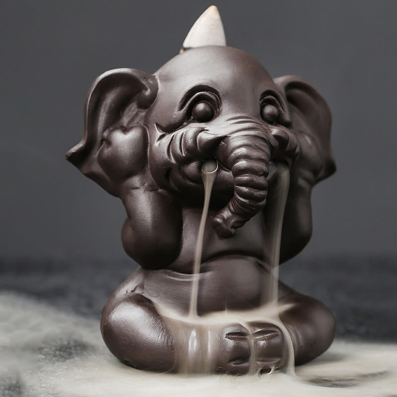 Purple Clay Elephant Backflow Incense Burner Smoke Fountain Decoration