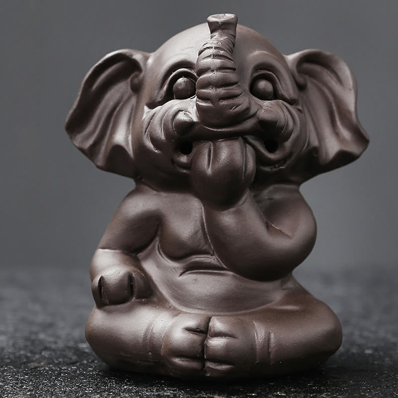 Purple Clay Elephant Backflow Incense Burner Smoke Fountain Decoration