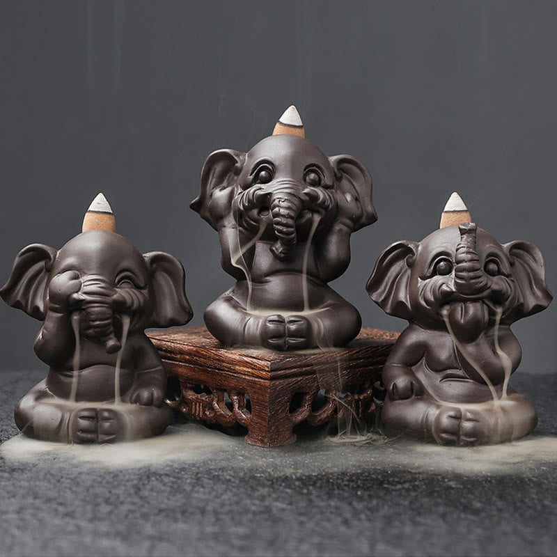 Purple Clay Elephant Backflow Incense Burner Smoke Fountain Decoration