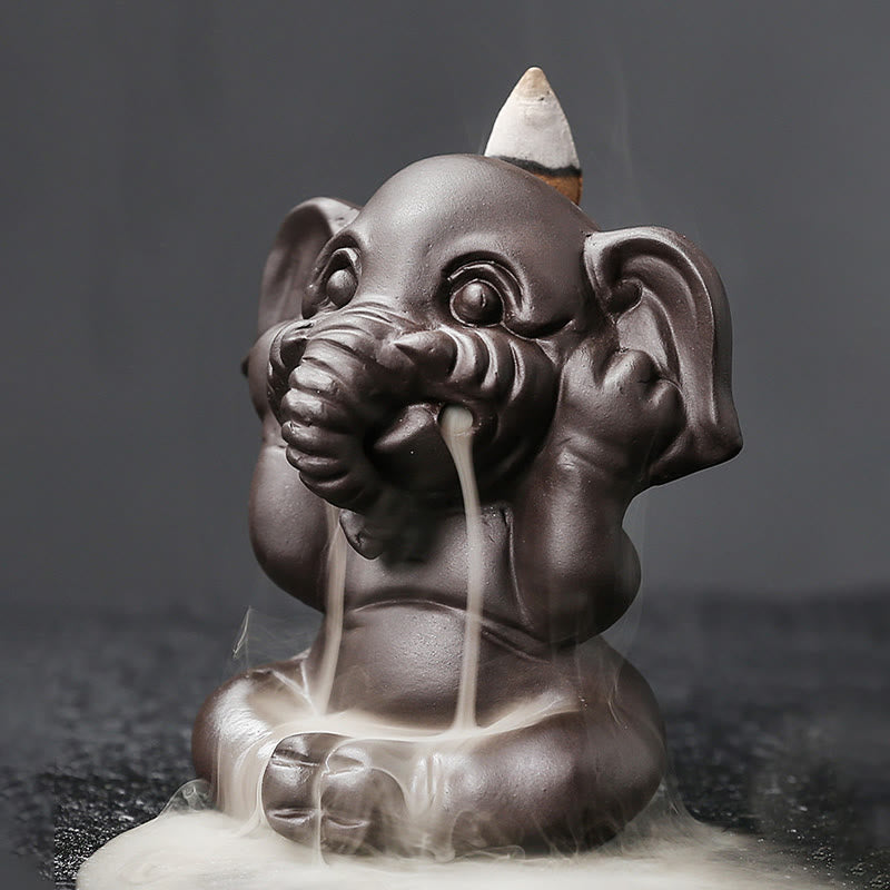 Purple Clay Elephant Backflow Incense Burner Smoke Fountain Decoration