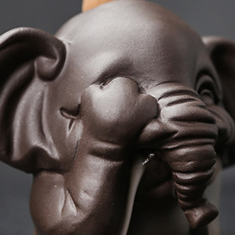 Purple Clay Elephant Backflow Incense Burner Smoke Fountain Decoration