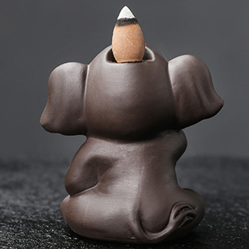 Purple Clay Elephant Backflow Incense Burner Smoke Fountain Decoration