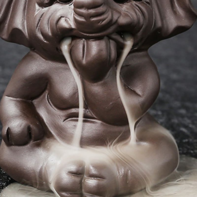 Purple Clay Elephant Backflow Incense Burner Smoke Fountain Decoration