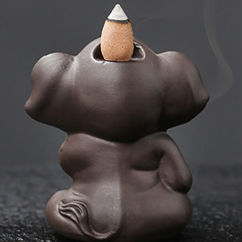 Purple Clay Elephant Backflow Incense Burner Smoke Fountain Decoration