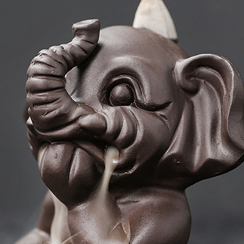 Purple Clay Elephant Backflow Incense Burner Smoke Fountain Decoration