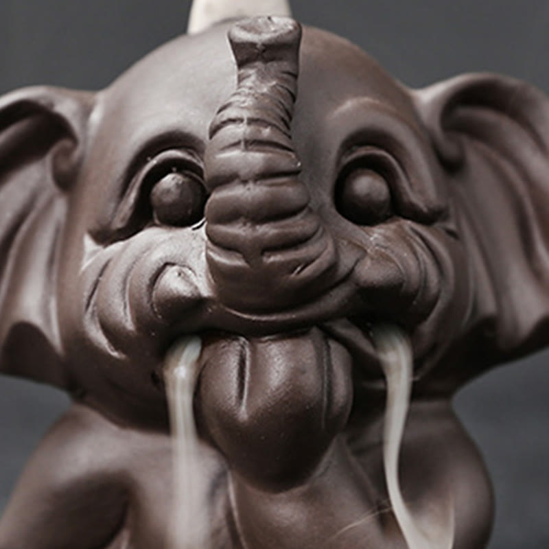 Purple Clay Elephant Backflow Incense Burner Smoke Fountain Decoration