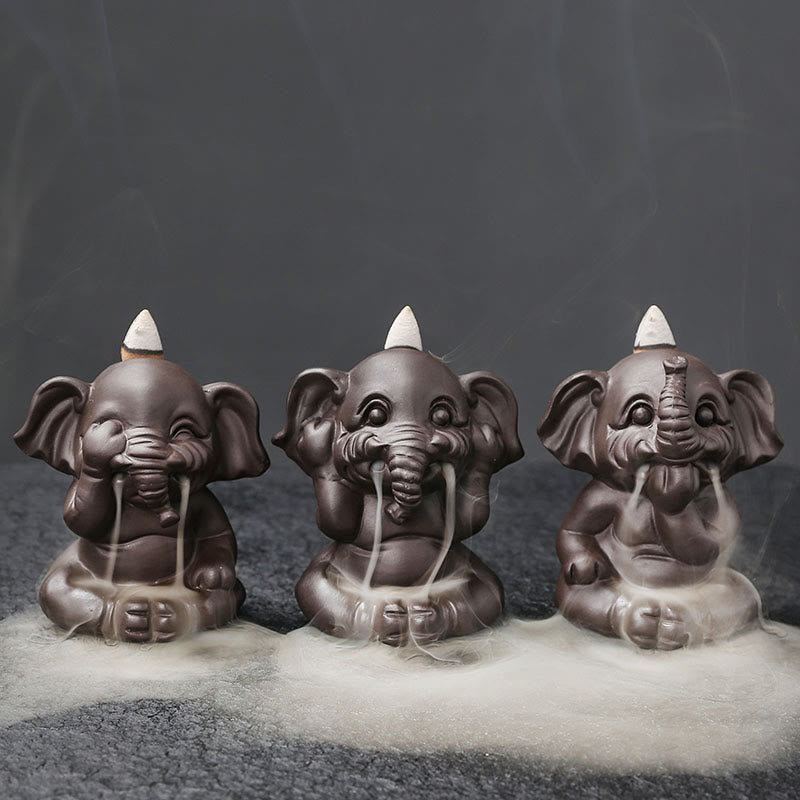 Purple Clay Elephant Backflow Incense Burner Smoke Fountain Decoration