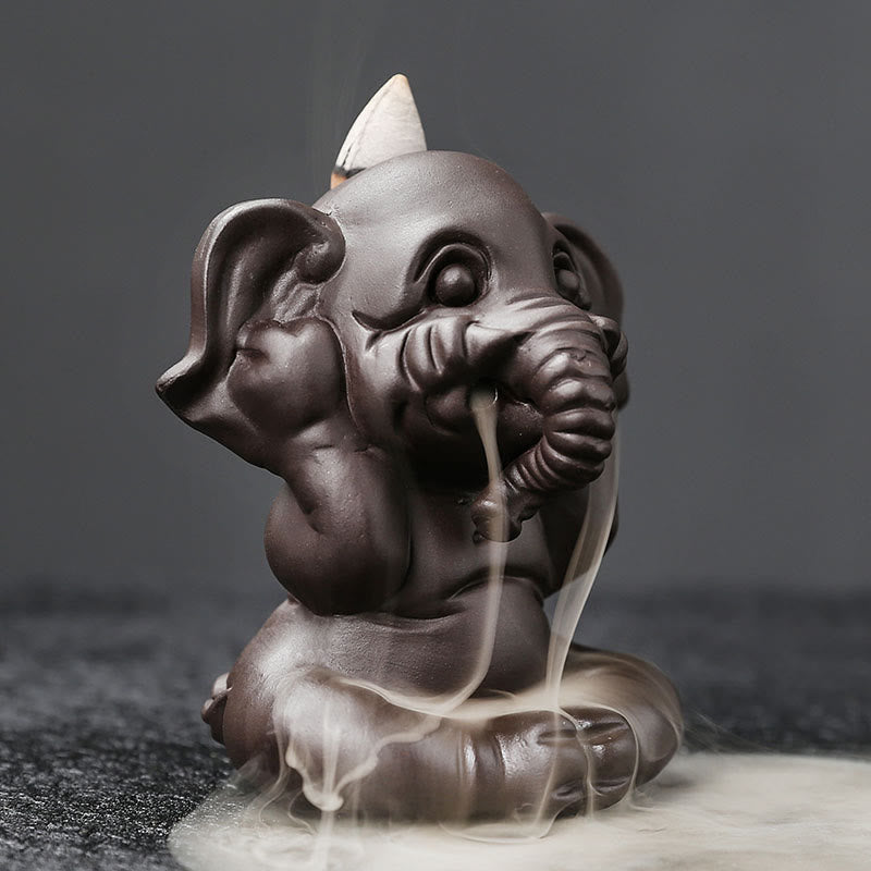 Purple Clay Elephant Backflow Incense Burner Smoke Fountain Decoration