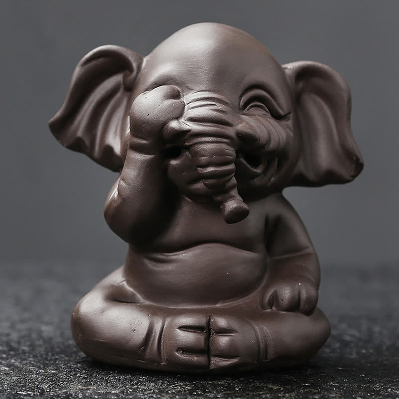 Purple Clay Elephant Backflow Incense Burner Smoke Fountain Decoration