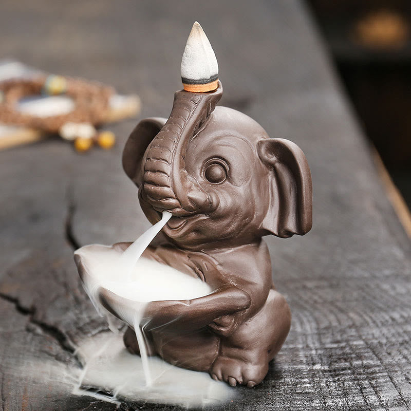 Elephant Leaf Purple Clay Backflow Smoke Fountain Incense Burner