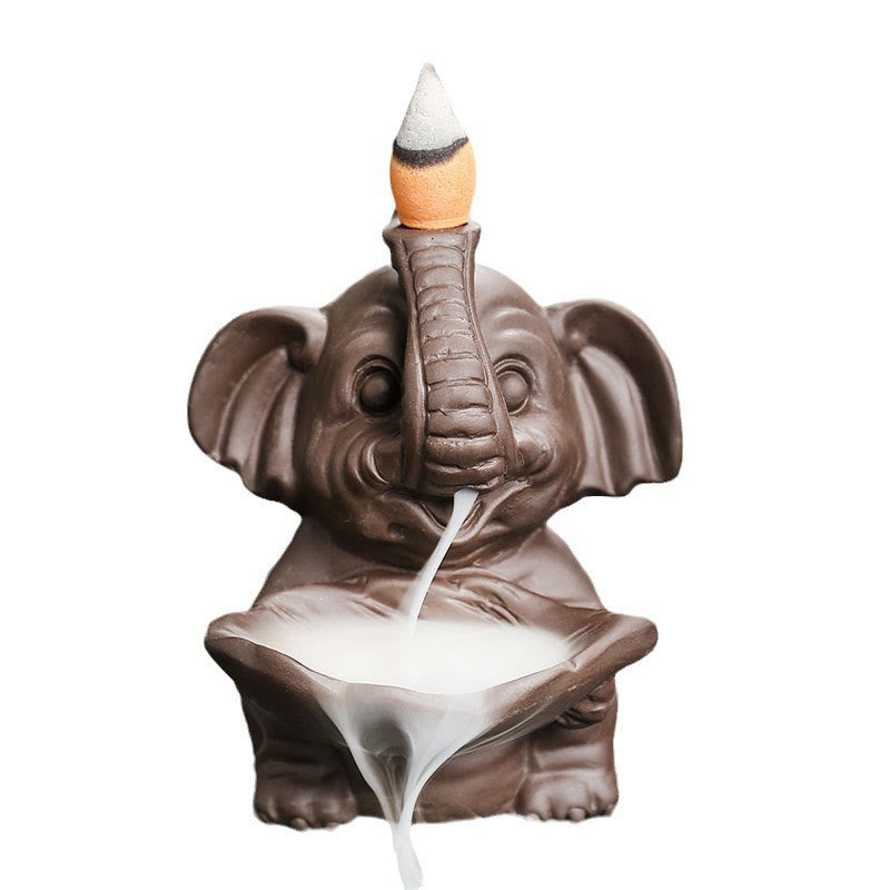 Elephant Leaf Purple Clay Backflow Smoke Fountain Incense Burner