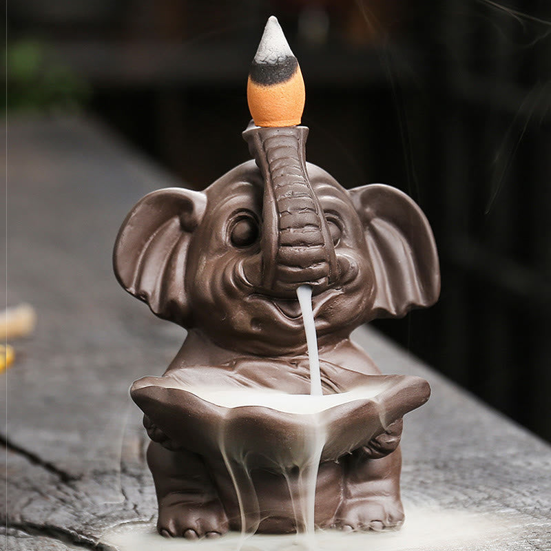 Elephant Leaf Purple Clay Backflow Smoke Fountain Incense Burner