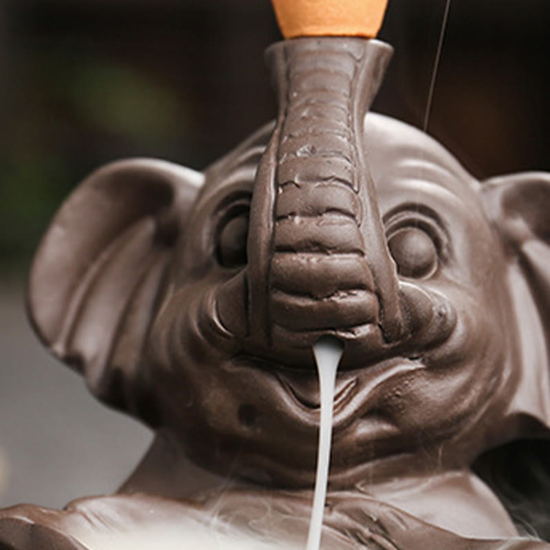 Elephant Leaf Purple Clay Backflow Smoke Fountain Incense Burner