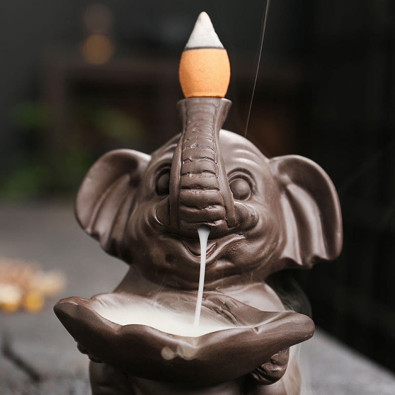 Elephant Leaf Purple Clay Backflow Smoke Fountain Incense Burner