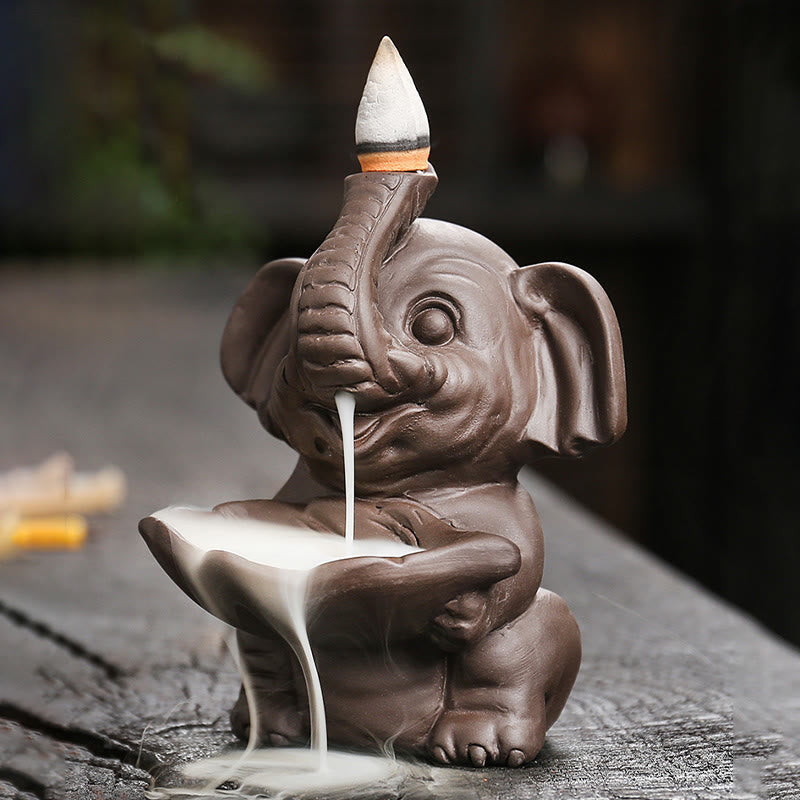Elephant Leaf Purple Clay Backflow Smoke Fountain Incense Burner