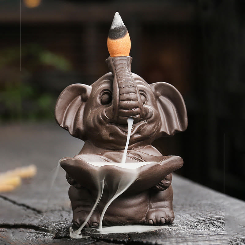 Elephant Leaf Purple Clay Backflow Smoke Fountain Incense Burner