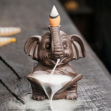 Elephant Leaf Purple Clay Backflow Smoke Fountain Incense Burner