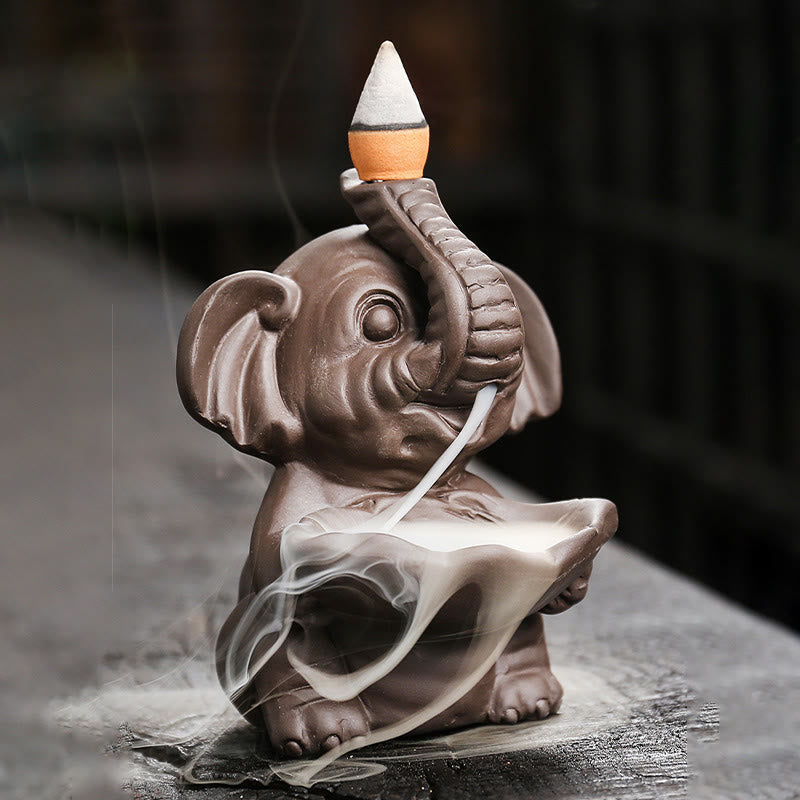 Elephant Leaf Purple Clay Backflow Smoke Fountain Incense Burner