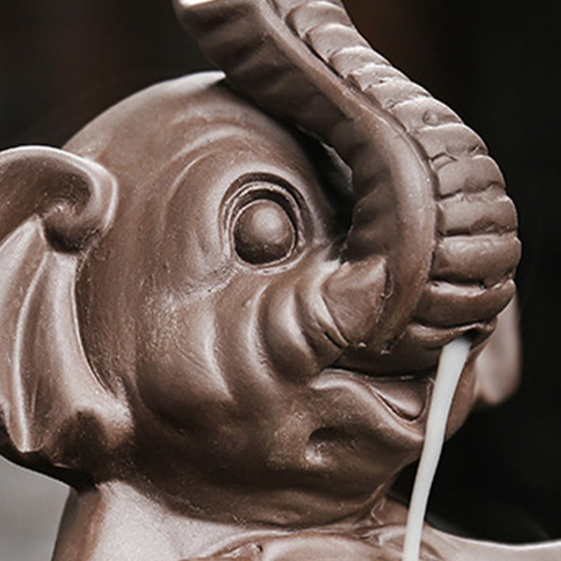 Elephant Leaf Purple Clay Backflow Smoke Fountain Incense Burner