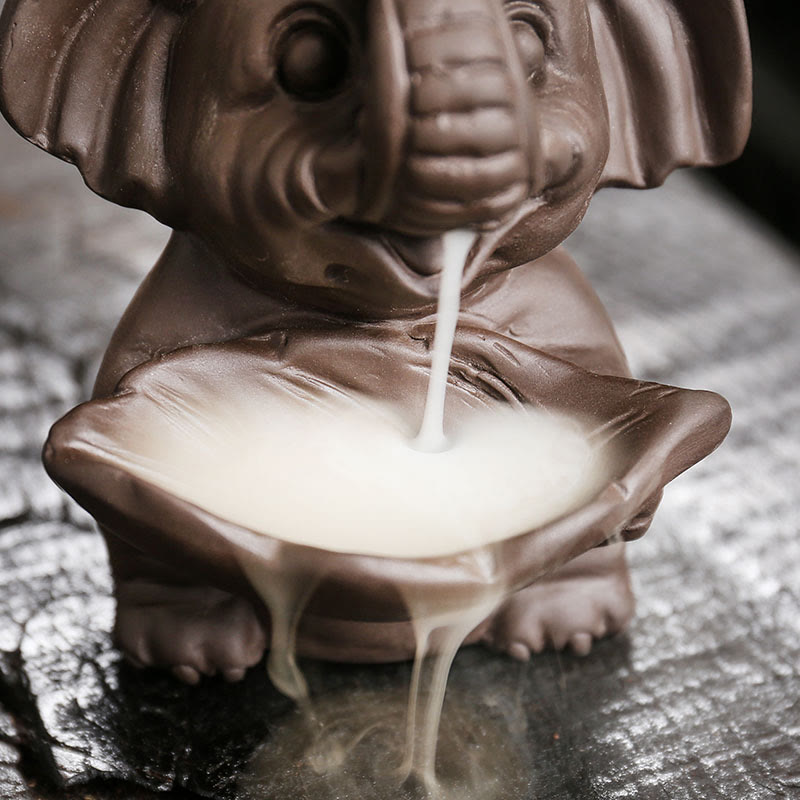 Elephant Leaf Purple Clay Backflow Smoke Fountain Incense Burner