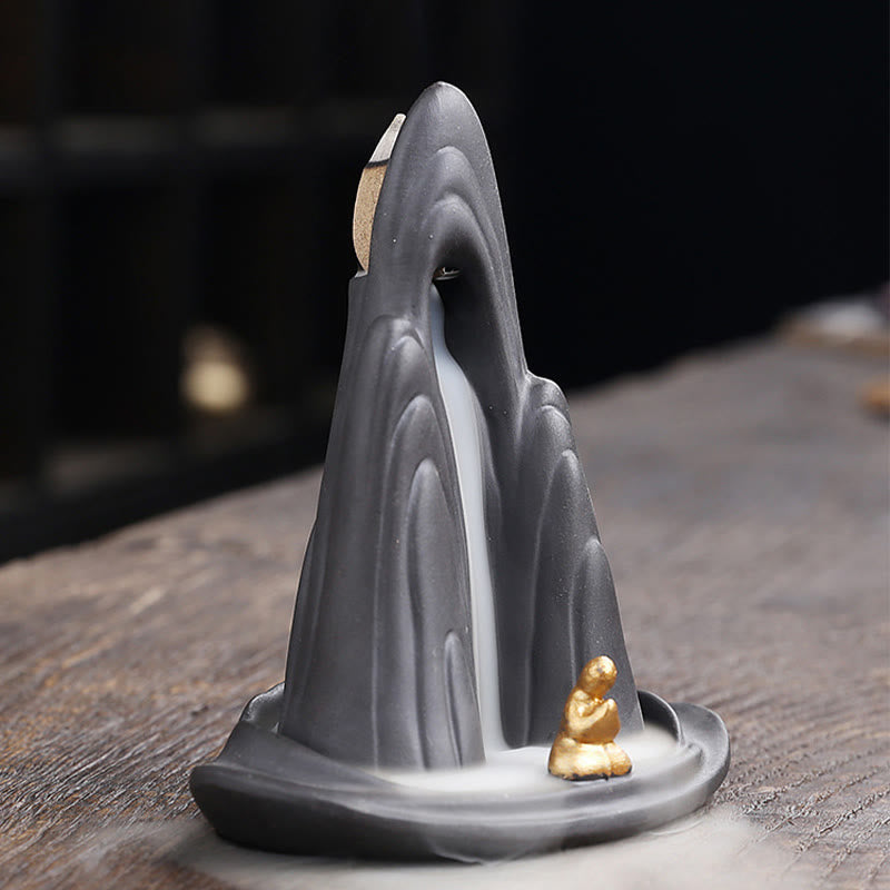 Monk & Mountains Purple Clay Ceramic Backflow Incense Burner for Meditation