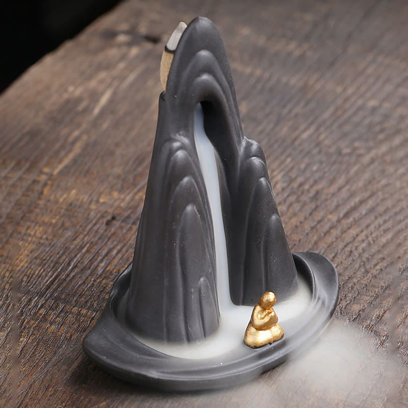 Monk & Mountains Purple Clay Ceramic Backflow Incense Burner for Meditation