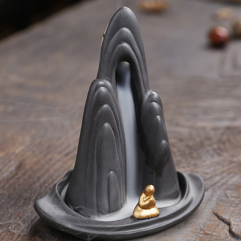 Monk & Mountains Purple Clay Ceramic Backflow Incense Burner for Meditation