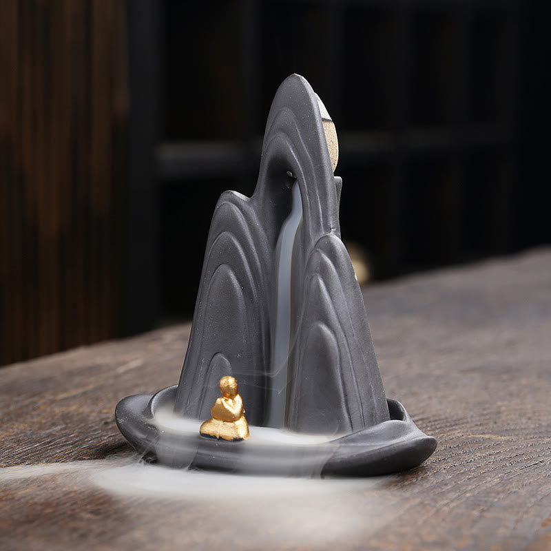 Monk & Mountains Purple Clay Ceramic Backflow Incense Burner for Meditation