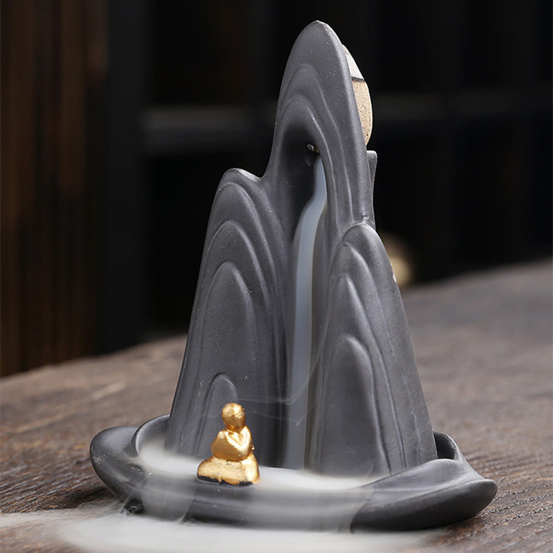 Monk & Mountains Purple Clay Ceramic Backflow Incense Burner for Meditation