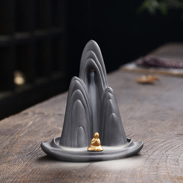 Monk & Mountains Purple Clay Ceramic Backflow Incense Burner for Meditation