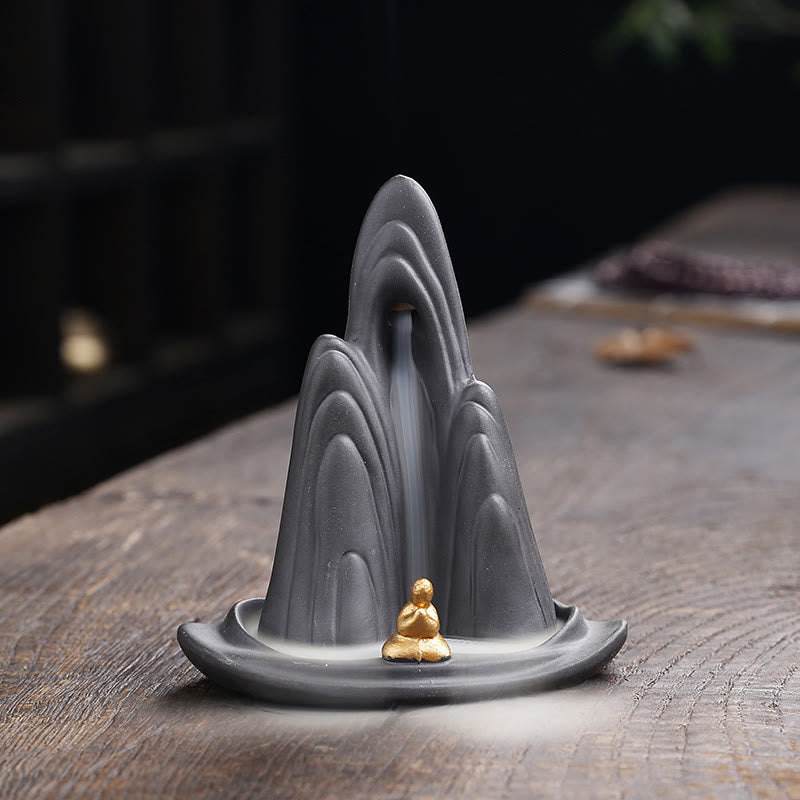 Monk & Mountains Purple Clay Ceramic Backflow Incense Burner for Meditation