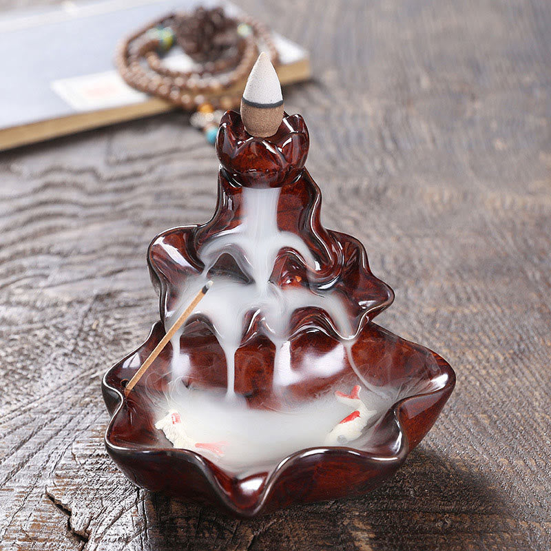 Lotus and Koi Fish Ceramic Backflow Incense Burner Smoke Fountain