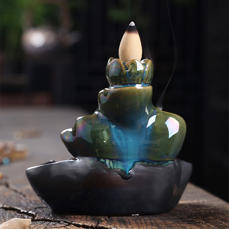 Lotus and Koi Fish Ceramic Backflow Incense Burner Smoke Fountain