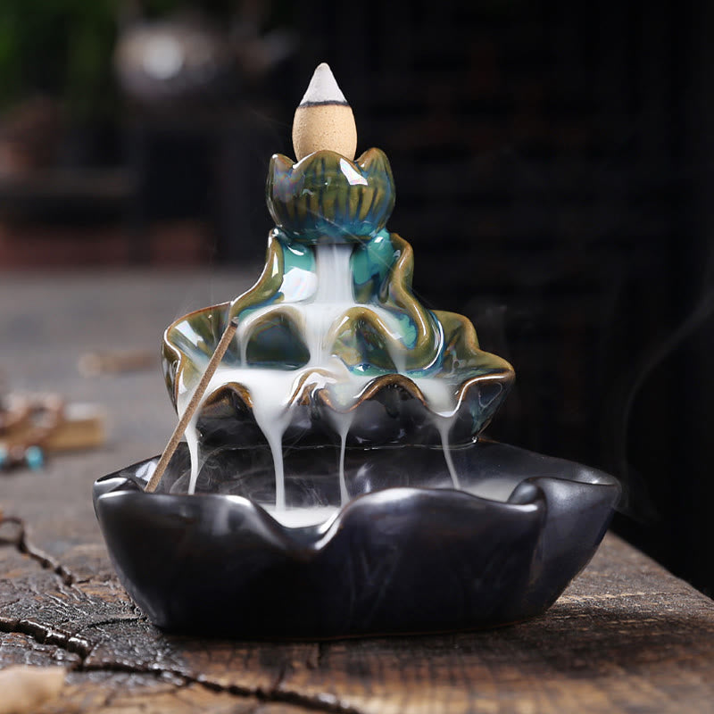 Lotus and Koi Fish Ceramic Backflow Incense Burner Smoke Fountain