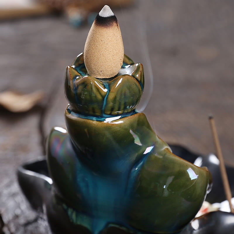 Lotus and Koi Fish Ceramic Backflow Incense Burner Smoke Fountain