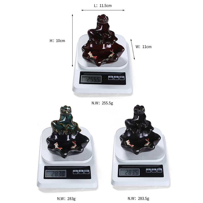 Lotus and Koi Fish Ceramic Backflow Incense Burner Smoke Fountain