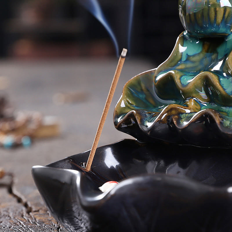 Lotus and Koi Fish Ceramic Backflow Incense Burner Smoke Fountain